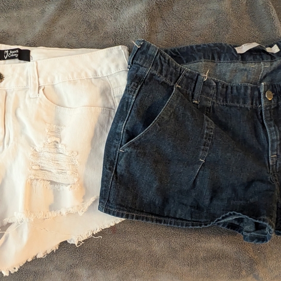 Custom Variety Pack Pants - High-Rise Distressed White Denim Shorts & Dark Blue Jean Shorts - Two-Pack